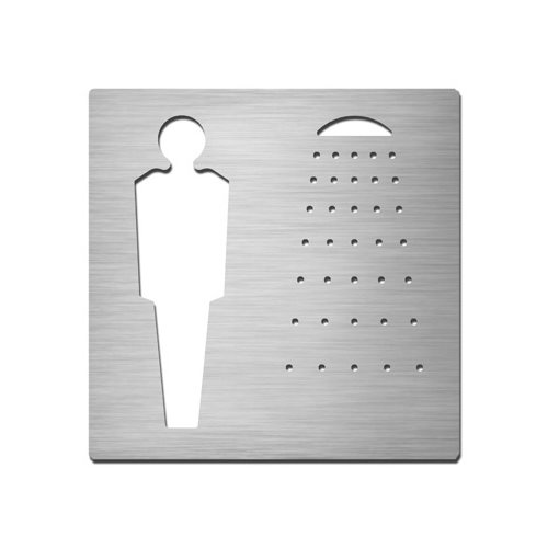 Brushed stainless steel square male shower symbol